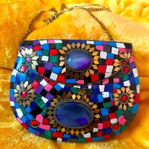 Handmade Mosaic Stone Multi-Color Crossbody purse